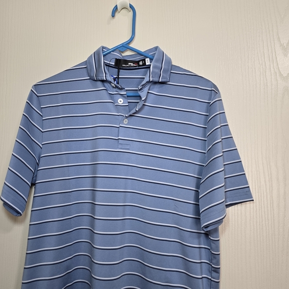 Men Polo RLX Sport Golf Blue multi lane shirt size Small new - Picture 2 of 6